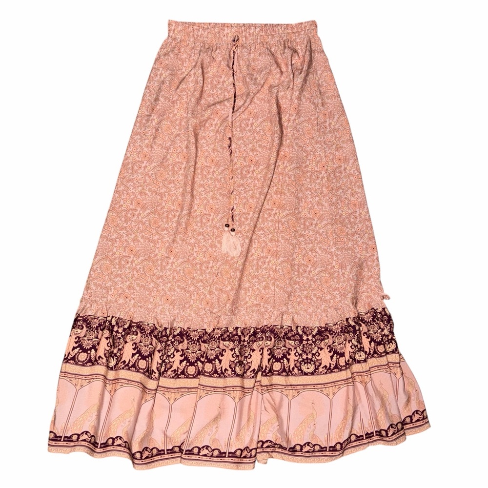 Aly Daly Size Medium Boho Maxi Skirt Peacock Border